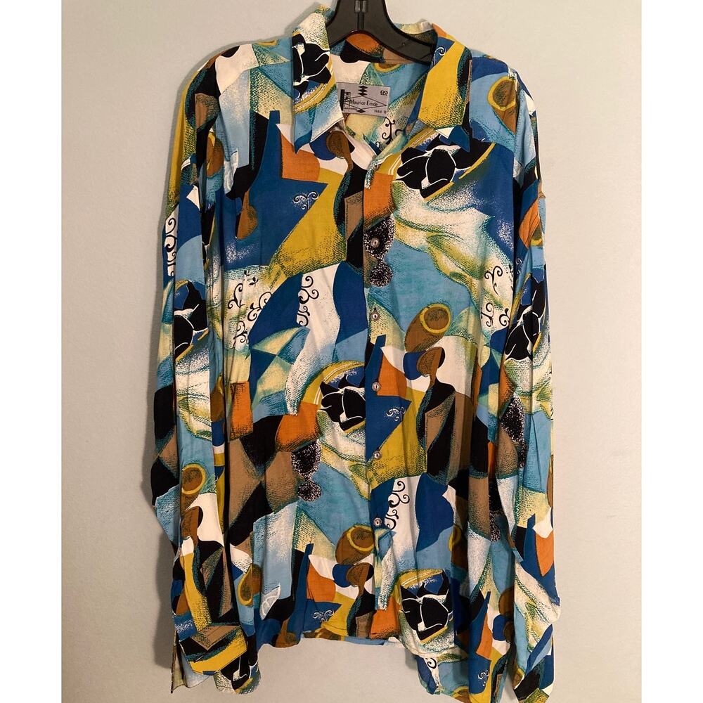 Maurice Emde' Paris Vintage Amazing Abstract 70s Print Shirt Viscose ~ Sz 5 XXL